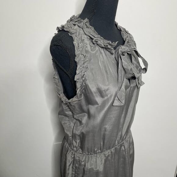 Gap Silk Blend Dress Tie Neck Sleeveless Pleated Gray Sparkle S Feminine Ruffle - Picture 5 of 15